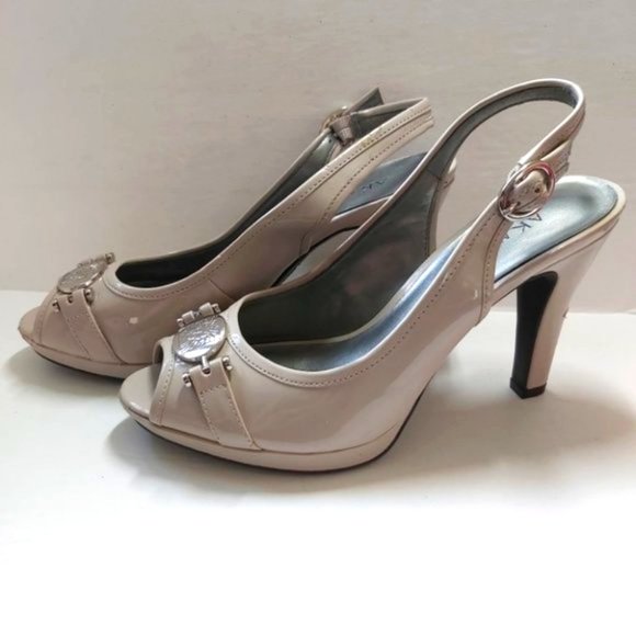 ANNE KLEIN | Women's Iflex Peep Toe Slingback Heels Beige Tan Size 7 - Picture 2 of 10